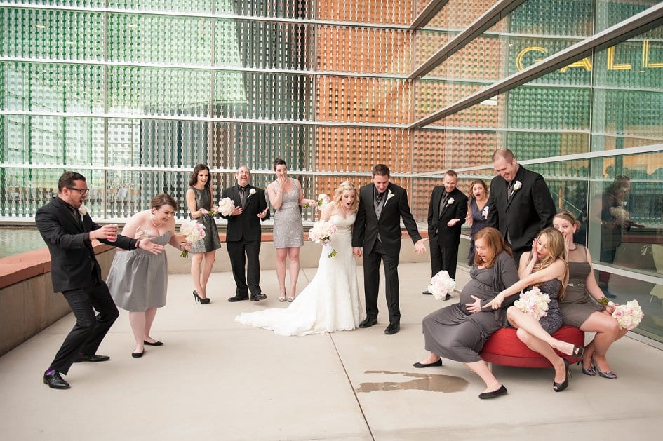 Pregnant Bridesmaid Funny Bridal Party Photo Ryan and Denise Photography